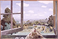 Artist Kenneth Rowntree: View through open window, 1944