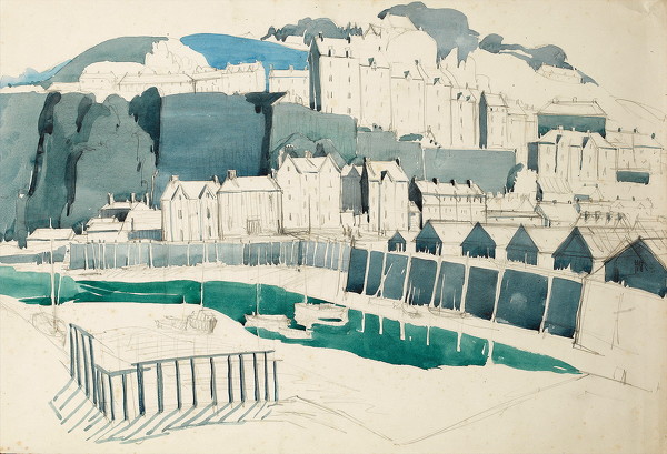 Artist Arthur Kemp (1906-1968): Porth Madog harbour, circa 1950